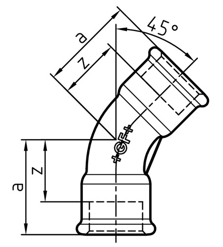 41 Bogen 45°, lang, ISO/EN G1/45°