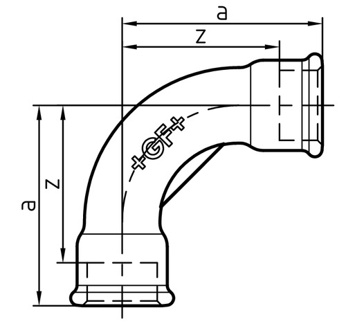 2 Bogen 90°, lang, ISO/EN